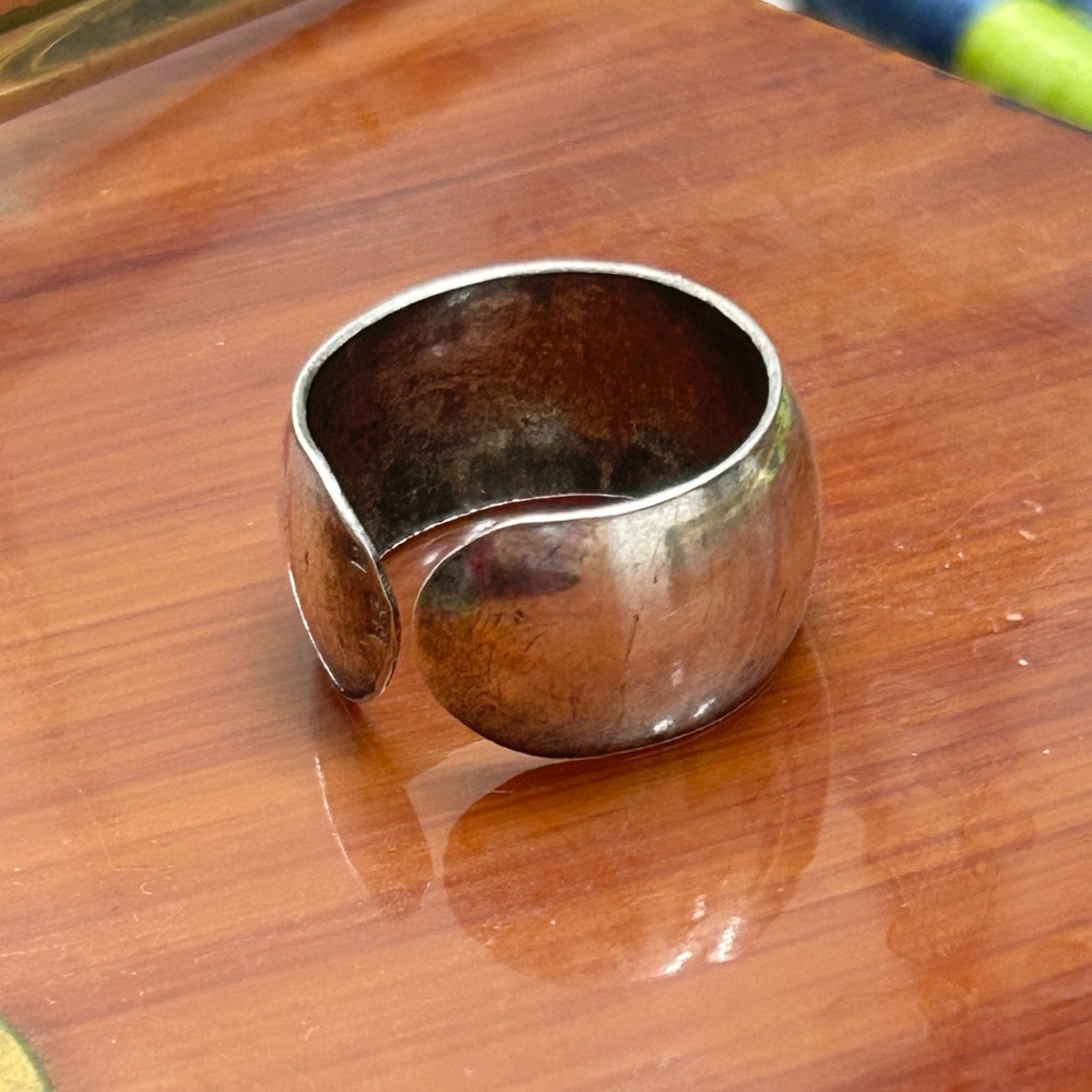 Vintage Stamped Signed Sterling Silver Wide Cuff Adjustable Ring - Picture 7 of 13